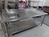 STAINLESS STEEL TABLE WITH SINK 84 X 30 AND BACK SPLASH AND SHELF