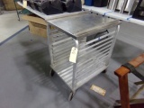 FULL SIZE TRAY RACK WITH STAINLESS STEEL WORK TOP ON CASTERS