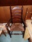 ANTIQUE RUSH BOTTOM CHAIR WITH LADDER BACK SOME DAMAGE