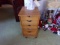 SMALL PINE SIX DRAWER CHEST FULL OF CASSETTES WITH DECORATIVE ANGEL