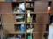 TWO WOODEN CABINETS INCLUDING CONTENTS OF WORK LIGHTS HOSES FIGURINES AND M