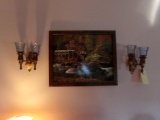 DECORATIVES ON WALL TO INCLUDE ARTWORK PLANT HOLDERS AND MORE