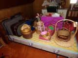 SINGLE BED WITH CONTENTS INCLUDING BASKETS LUGGAGE ARTIFICIAL FLOWERS AND M