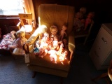 LARGE LOT OF DOLLS DOLL FURNITURE GOOSE NECK ROCKER AND CORNER CHAIR