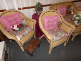 FOUR PIECE ARTIFICIAL WICKER SET WITH TWO END TABLES AND CONTENTS