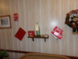 CONTENTS OF WALL INCLUDING COCA COLA MEMORBILLIA CANDLE HOLDER  ETC