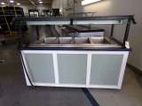 STEAM TABLE WITH 4 FULL SIZE DROP IN WELL 2 HATCO HEAT LAMPS MOUNTED ON CAS