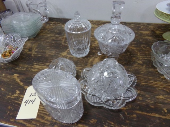 COLLECTION OF FOUR COVERED PIECES CANDY DISHES BISCUIT JAR AND MORE
