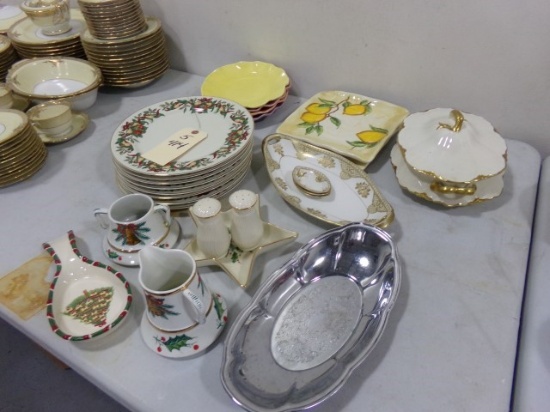 COLLECTION OF CHRISTMAS CHINA LENOX PIECES NORITAKE COVERED PIECES AND MORE