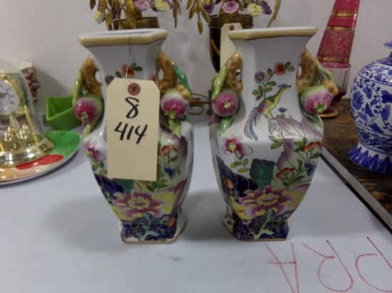 PAIR OF ORIENTAL VASES APPROXIMATELY 12 INCHES LONG
