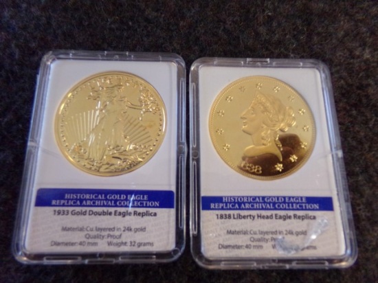 2 Historical Gold Eagle Replicas 1933 Gold Doubld Eagle