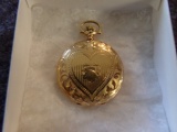 ELGIN GOLD POCKET WATCH WITH ENGRAVED LOVE BIRDS MARKED 14K  585/1000 FINE