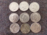 EISENHOWER SILVER DOLLARS:(2)1977 (7)1978