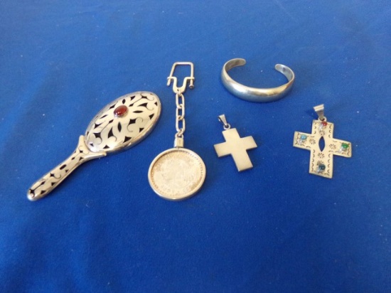 SSTERLING CROSSES- BRACELET- MEXICAN COIN & MIRROR