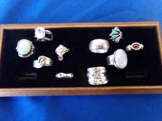 10 STERLING RINGS WITH MISC STONES (1.88 Toz)