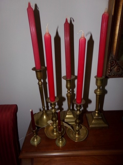 GROUP OF VINTAGE BRASS CANDLE STICK VARIOUS SIZES