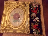 GOLD FRAMED VICTORIAN BOTANICAL PRINT AND BELL PULL 19