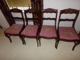 DEPRESSION ERA DUNCAN PHYFE WITH 4 CARVED BACK NEEDLE POINT CHAIRS