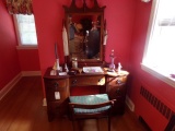 WALNUT DRESSING TABLE WITH MIRROR AND BENCH