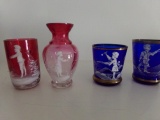 4 MARY GREGORY MINIATURE COBALT AND CRANBERRY