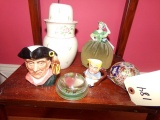 CONTENTS ON SHELF OF NIGHT STAND ROYAL DOULTON PAPER WEIGHTS PIN CUSHIONS