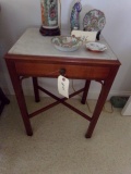 20TH CENTURY MARBLE TOP CHERRY ONE DRAWER STAND