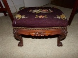 EARLY 20TH CENTURY CARVED NEEDLE POINT FOOT STOOL