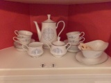 LARGE SET OXFORD BONE CHINA INCLUDING SERVING PIECES AND COFFEE POT