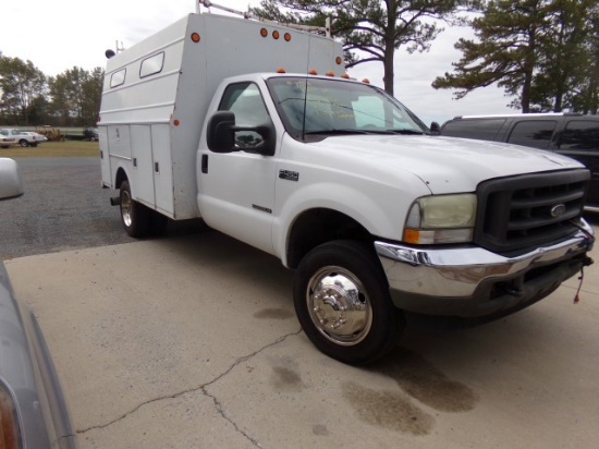 #1402 2003 FORD F450 DUALLY 241597 MILES 11' STAHL UTILITY STAND UP WITH ST