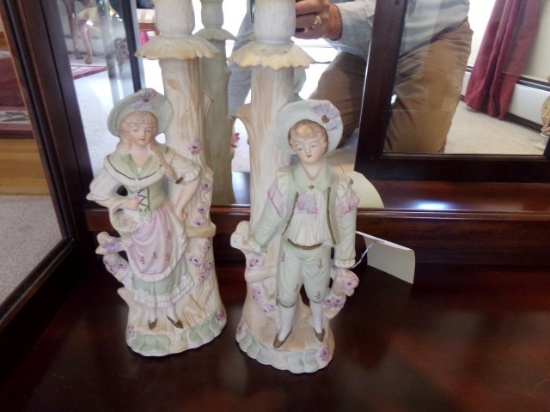 PAIR OF CERAMIC CANDLE HOLDERS VICTORIAN STYLE MADE IN JAPAN APPROXIMATELY