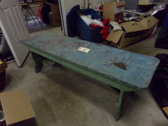 PRIMITIVE PAINTED DECORATIVE BENCH WITH LAMINATED TOP