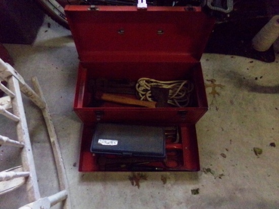 RED TOOL BOX WITH HAND TOOLS