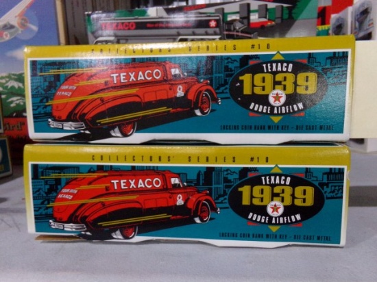 SIX NEW IN BOX TEXACO 1939 DODGE AIRFLOW LOCKING COIN BANK WITH KEY DIE CAS