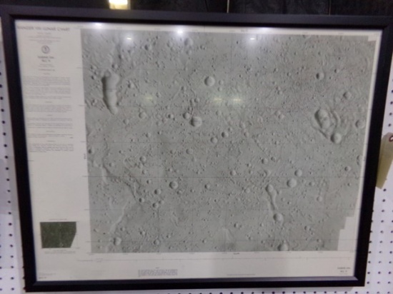 FRAMED UNDERGLASS POSTER OF RANGER VIII LUNAR CHART APPROX 23 X 30