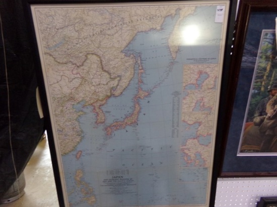 FRAMED UNDERGLASS CHART OF JAPAN THE ANCIENT REGIONS OF ASIA BY NATIONAL GE
