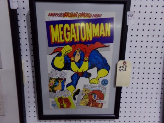 COMIC BOOK POSTER FRAMED AMERICAN NUCLEAR POWER HERO MEGATON MAN SIGNED BY