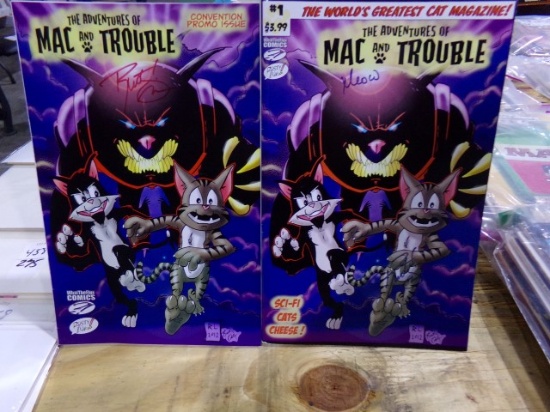 PAIR OF COMICS ADVENTURES OF MAC AND TROUBLE BOTH SIGNED BY RUSTY
