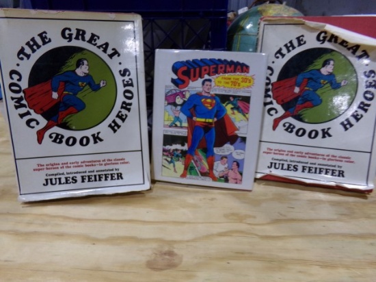 BOX LOT WITH TWO SUPERMAN HARD BACK BOOKS THE GREAT COMIC BOOK HEROS AND SU