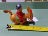 CELLULOID DONKEY WITH RIDER WINDUP TOY MADE IN OCCUPIED JAPAN