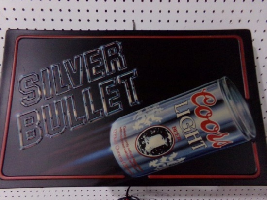 COORS LIGHT SILVER BULLET LIGHTED SIGN APPROX 25 X 15