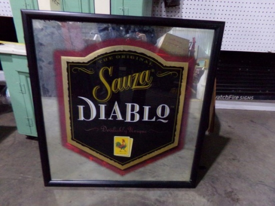 LIGHTED MIRROR SIGN ORIGINAL SAUZA DIABLO APPROX 27" X 25"