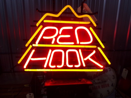 NEON RED HOOK SIGN APPROX 23" X 17"