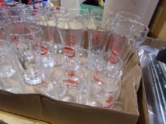 BOX LOT BEER GLASSES INCLUDING MILLER HIGH LIFE GUNTHER AND NATIONAL BOHEMI