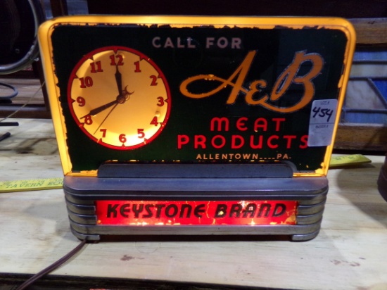 CALL FOR A & B MEAT PRODUCTS ALLENTOWN PA LIGHTED ADVERTISING CLOCK