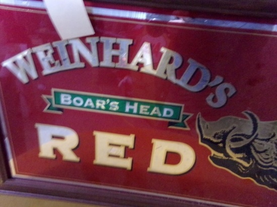 WEINHARDS BOARS HEAD RED BEER SIGN FRAMED ONE SIDED APPROX 32" X 20"