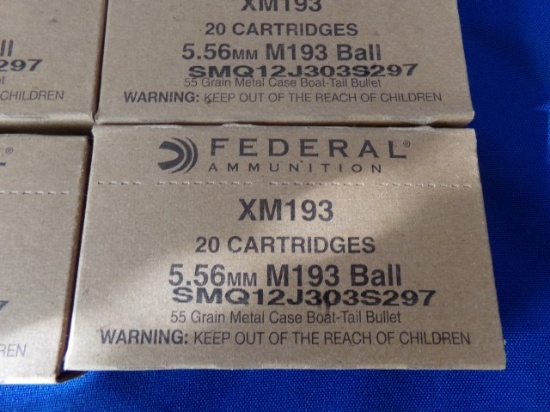 8 BOXES 160 RDS FEDERAL 5.56 MM M193 BALL 55 GRAIN METAL CASE BOAT TAIL BUL