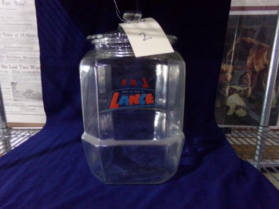 LANCE COUNTER TOP GLASS JAR APPROX 12 INCH TALL