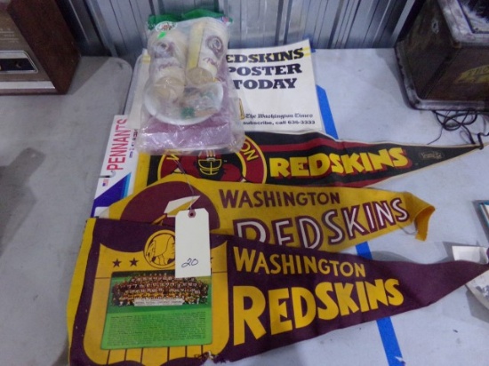 COLLECTION REDSKINS MEMORABILIA INCLUDING CUPS PLATES PENNANTS WITH 1972 WA