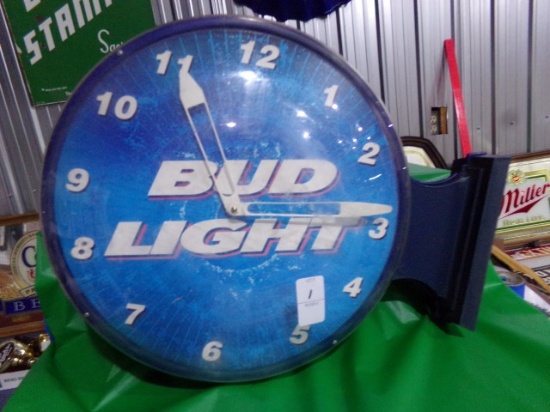 BUD LIGHT ELECTRIC WALL MOUNTED CLOCK APPROX 15" ACROSS