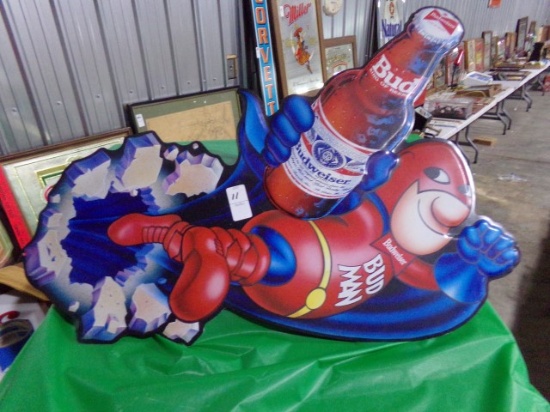 BUDWEISER BUD MAN TIN SIGN APPROX 26" X 20"